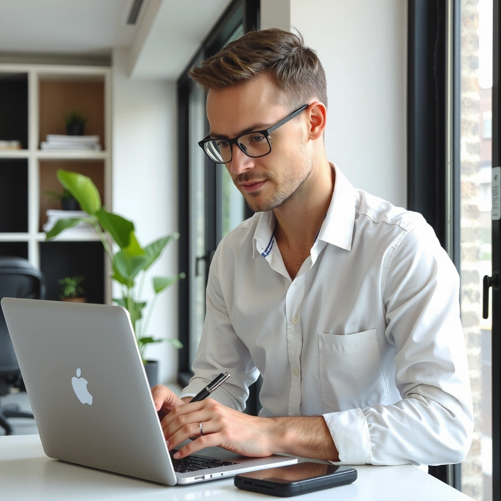 Miguel Torres, Periodista de Salud y Divulgador Científico, escribiendo en un portátil.