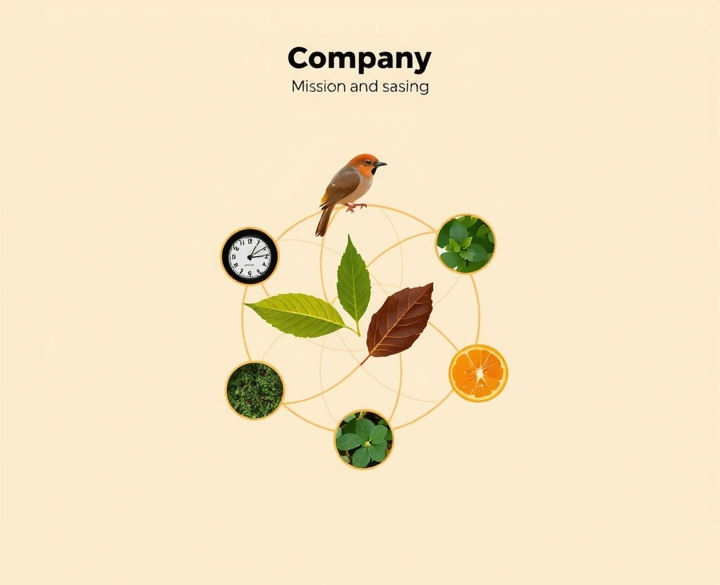 Representación abstracta de la misión y visión de la empresa, con elementos de naturaleza y ciencia entrelazados.